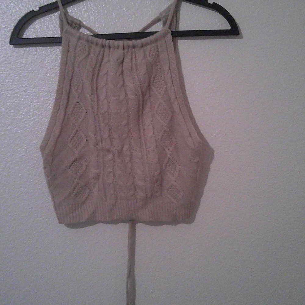 Tie backless lace up cable knit top